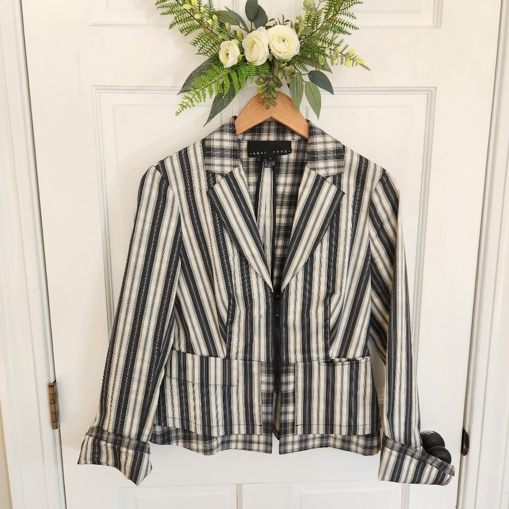 Yansi Fugel Black and White Striped Blazer